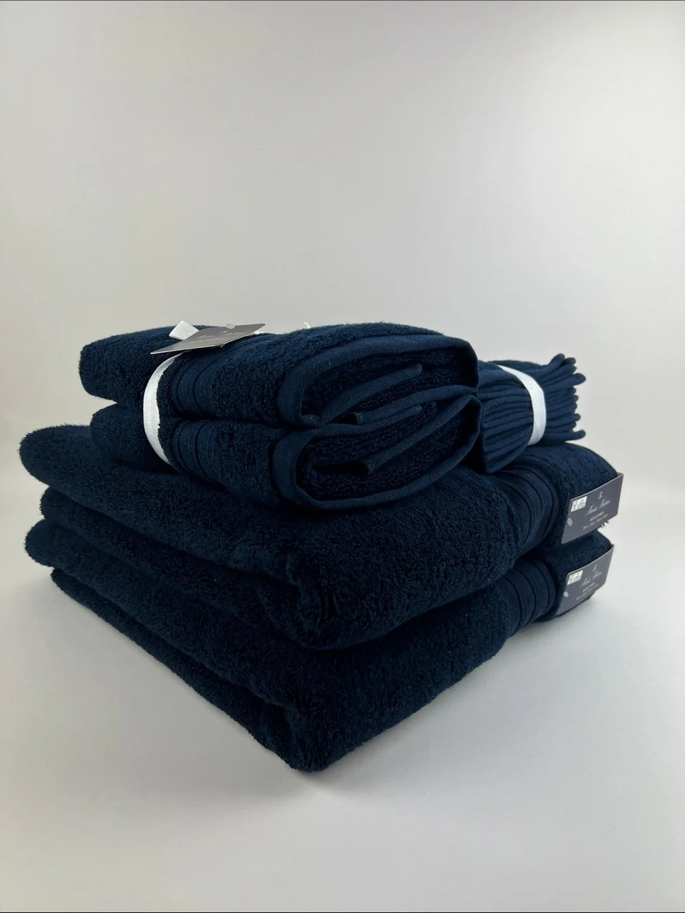 Brooks Brothers Bath Towel Set Navy Blue Soft Plush 100% Cotton 8 Pc NEW